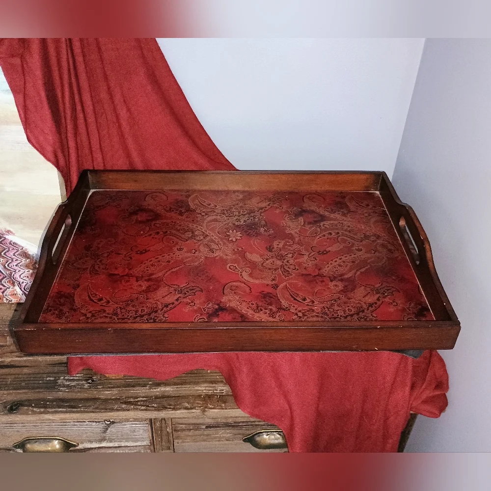 Large Capacity Serving Accent Tray With Built-in Carrying Handles